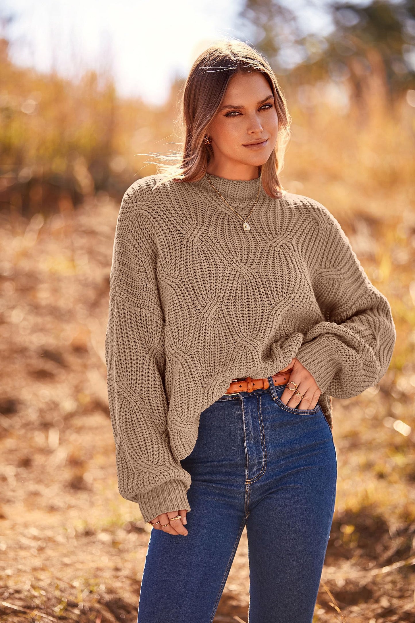 PRETTYGARDEN Women's Fall Oversized Pullover Sweaters Casual Crewneck Long Sleeve Chunky Cable Knit Tops Winter Clothing