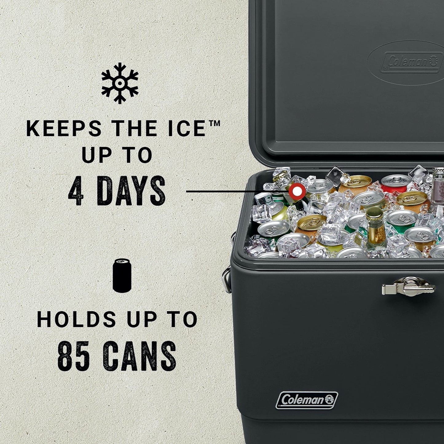 Coleman Reunion Premium Insulated 54qt Steel Belted Cooler Leak-Resistant Heavy-Duty Latch Handles Drain & Bottle Opener Perfect for Camping Tailgating Beach Picnic & More