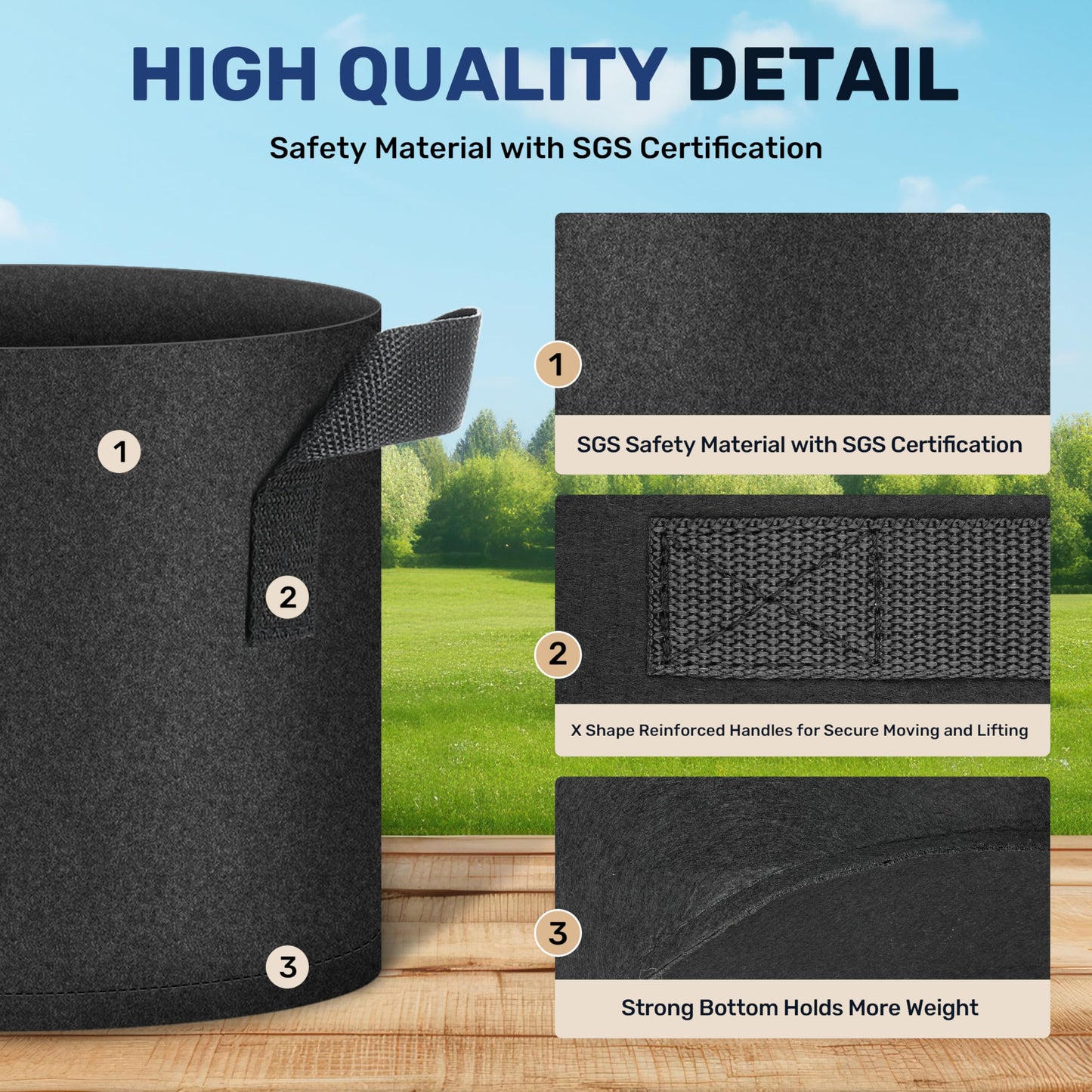 Simple Deluxe Grow Bags 5 Gallon 5 Pack Planter Pots with Handles, Thickened Nonwoven Fabric Aeration Cloth Bag, Heavy Duty Gardening for Tomoato, Potato, Vegetable, Herbs and Flowers, Black