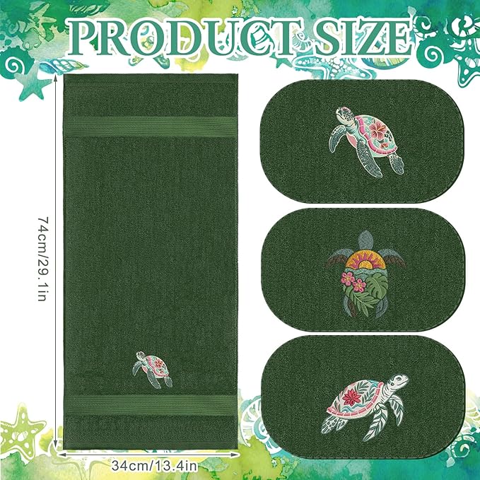 3 Pack Hibiscus Sea Turtle Beach Hand Towels
