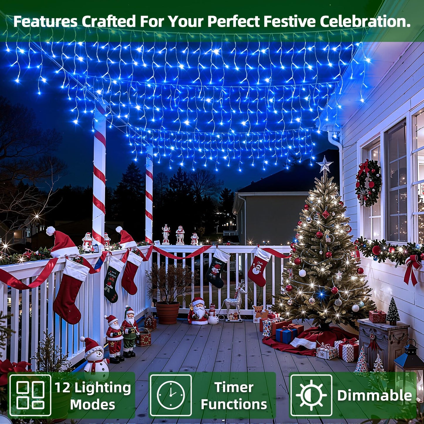 1620 LED Christmas Lights with 360Drops, 164ft 12 Modes Blue Outdoor String Lights with Timer Dimmable, Waterproof Hanging Twinkle Lights for Indoor Holiday Wedding Party Eaves Yard Christmas Decor