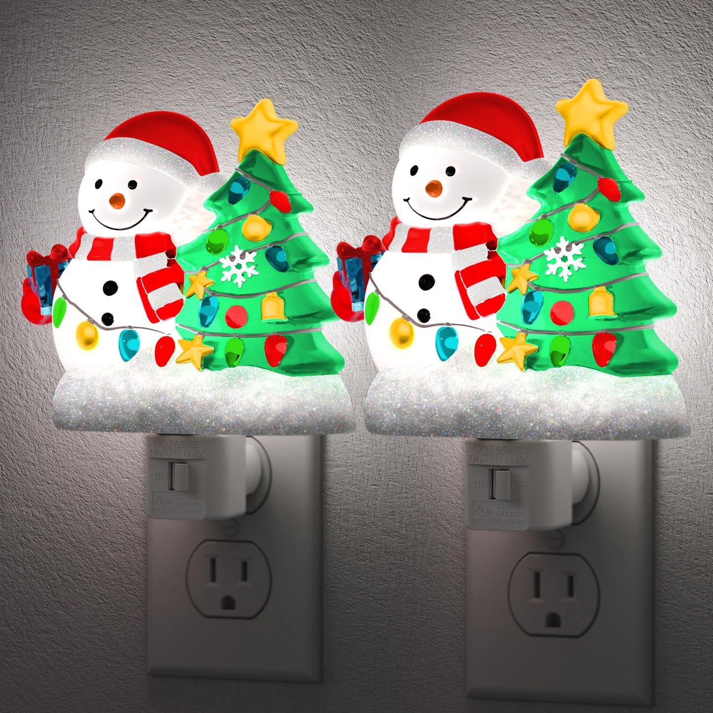 Briignite Snowman Christmas Tree Night Light[2 Pack], 5000K Night Lights Plug into Wall, Christmas Tree Cute Night Light for Kids, Plug in Nightlight with 360° Rotatable for Christmas Decor Party