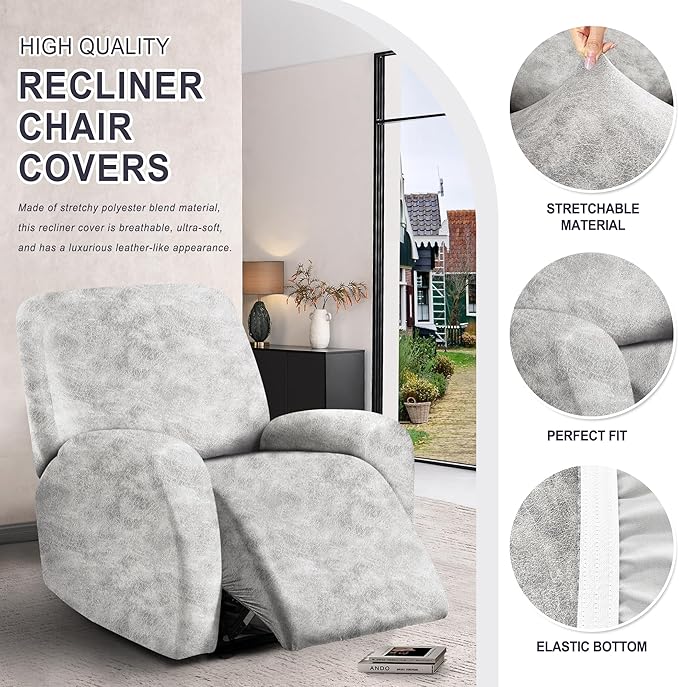 ANARACHON Leather Look Recliner Chair Covers, 4-Pieces Stretch Recliner Cover