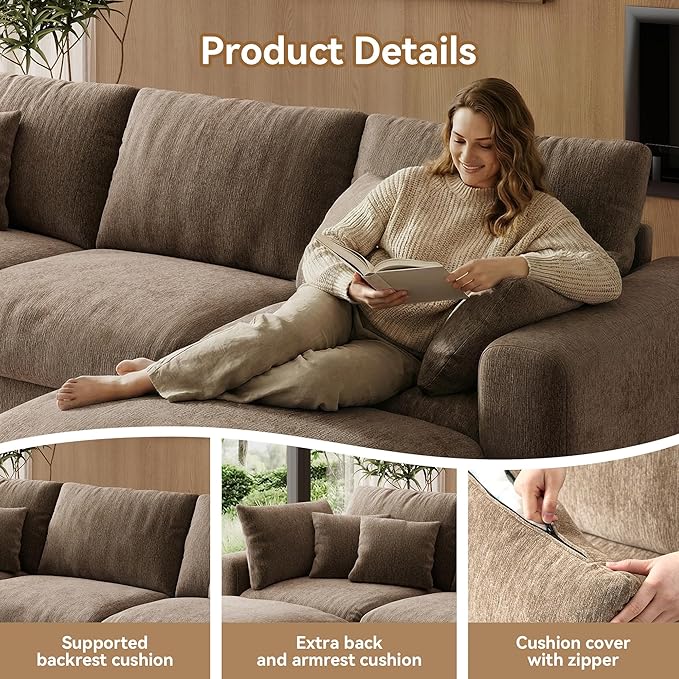 WorthFurni 140” Oversized Cloud Sectional Couches
