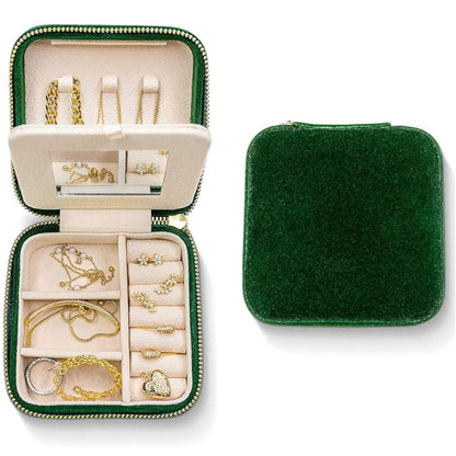 Benevolence LA Plush Velvet Jewelry Box | Travel Jewelry Case Organizer with Mirror | Featured in Oprah's Favorite Things | Best Gifts For Daughter, Girlfriend, Mom | Gifts For Her - Emerald