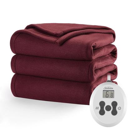 Sunbeam Royal Ultra Fleece Heated Electric Blanket King Size, 90" x 100", 12 Heat Settings, 12-Hour Auto Shut-Off, Machine Washable, Pebble Beige