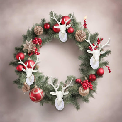Christmas Traditions 6 inch Glittered Iridescent White Reindeer Head (Set of 5) Ornaments Hanging Tree Decorations (Platinum White) (Large)
