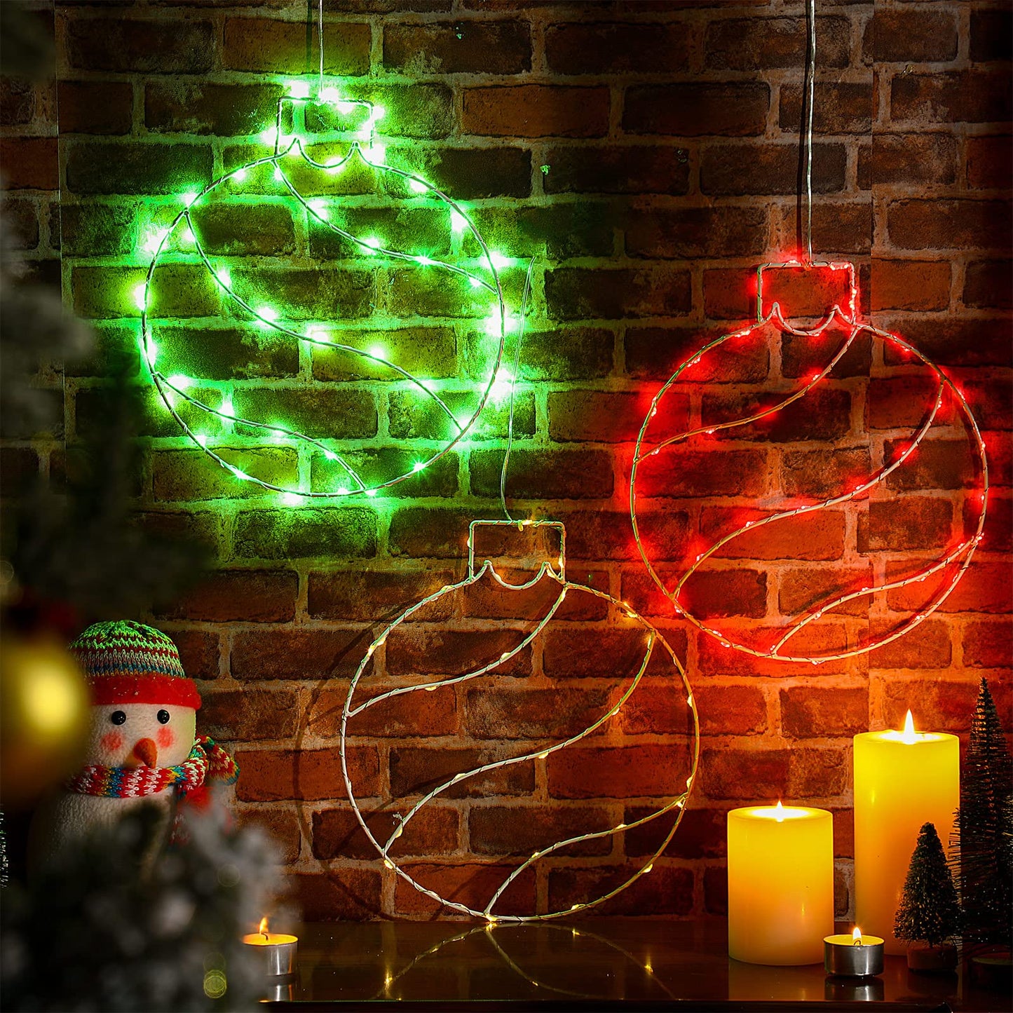 Jinei 3 Pieces 11.8 Inch Window Lights Christmas Ball LED Light Lighted Christmas Ball Window Lights with 50 Bulbs for Holiday Indoor Wall Door Decorations Red Dreen Gold(Ball)