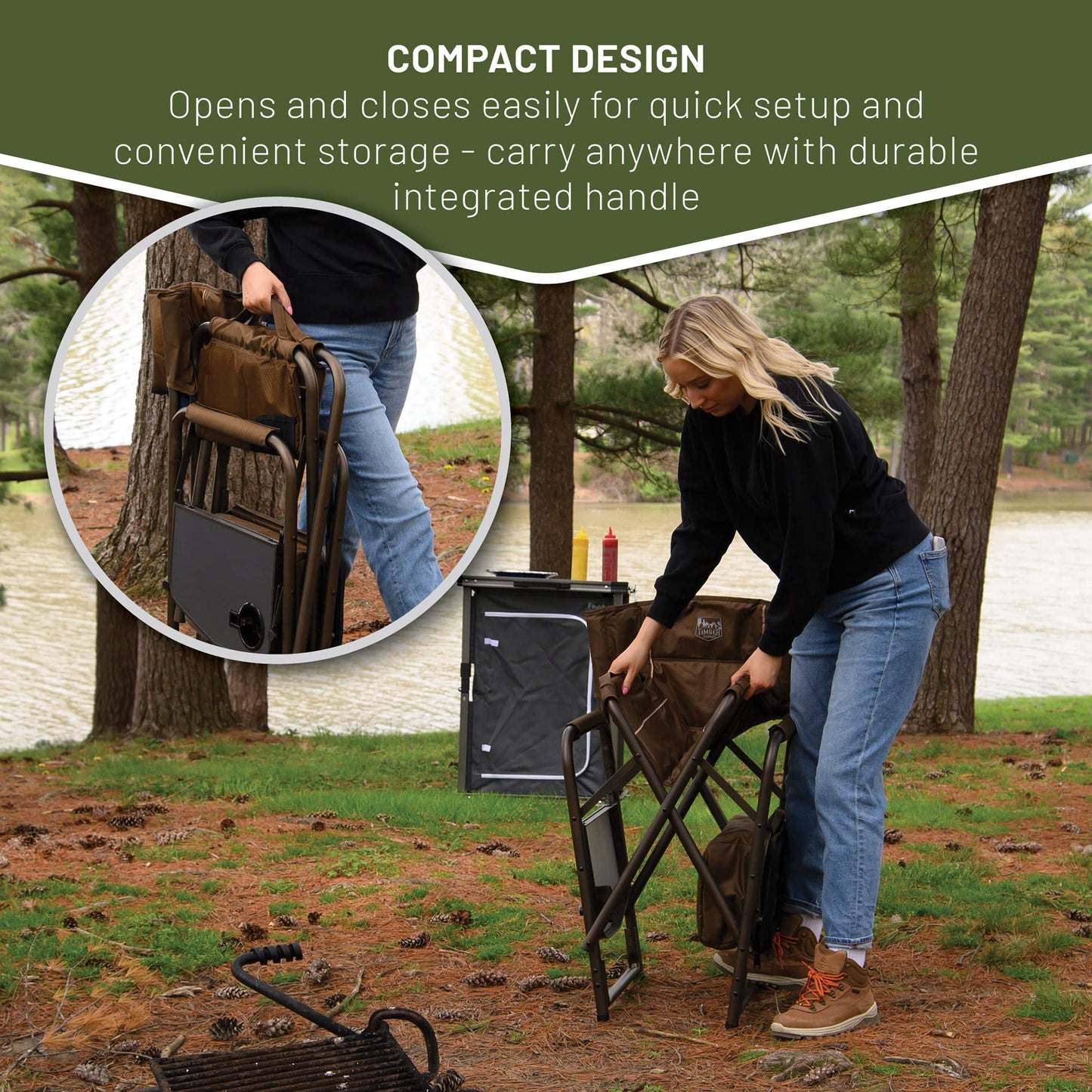 TIMBER RIDGE Folding Camping Chair with Cooler Bag, Director Chair Foldable with Side Table for Adults, Camp Chairs for Outdoor, Lawn, Sports, Fishing, Heavy Duty Supports 300lbs, Earth Brown
