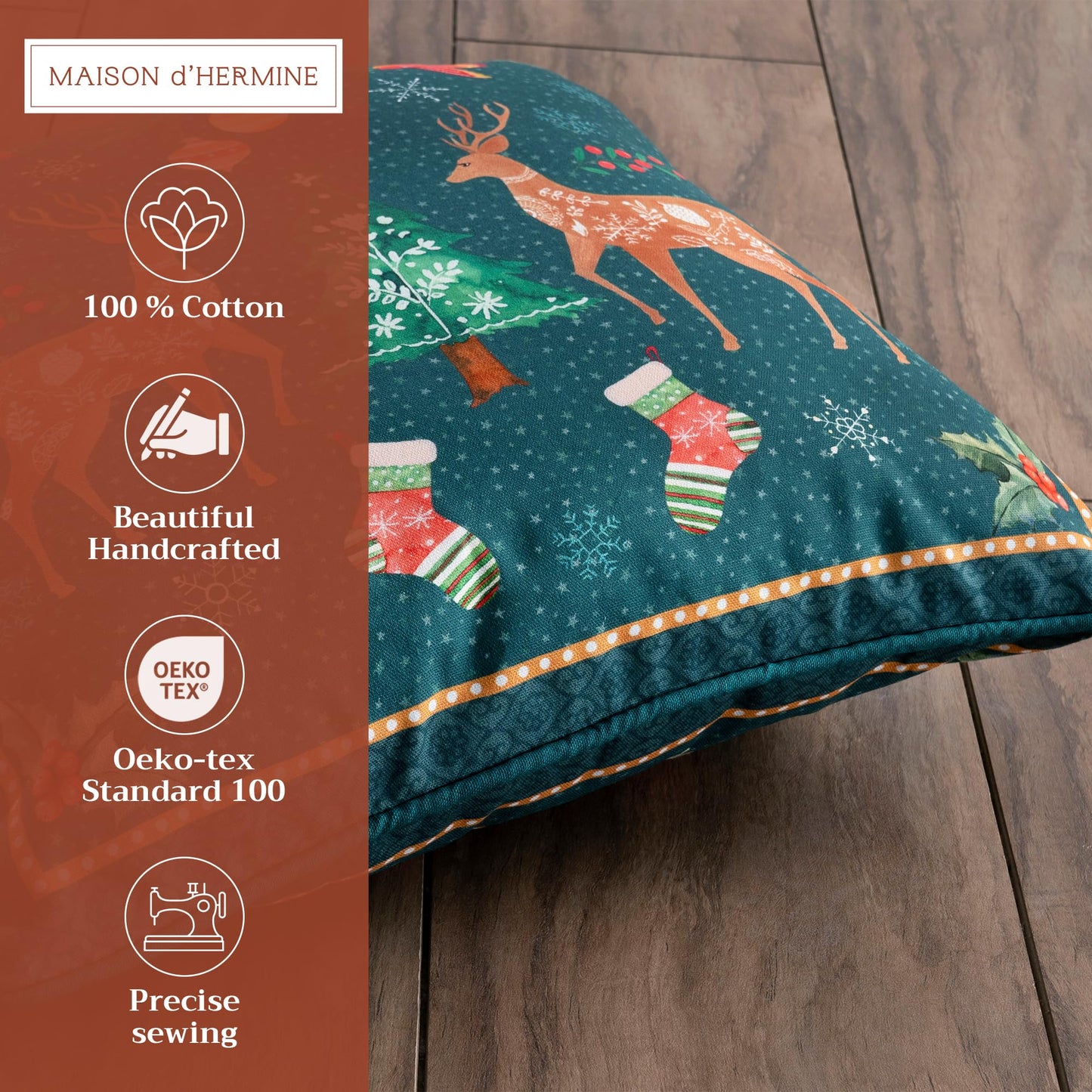 Maison d' Hermine Decorative Pillow Covers 20 x 20 inch Square 100% Cotton Throw Pillow Covers with Invisible Zipper for Living Room Couch Chair Sofas Spring Summer (Hygge Christmas)