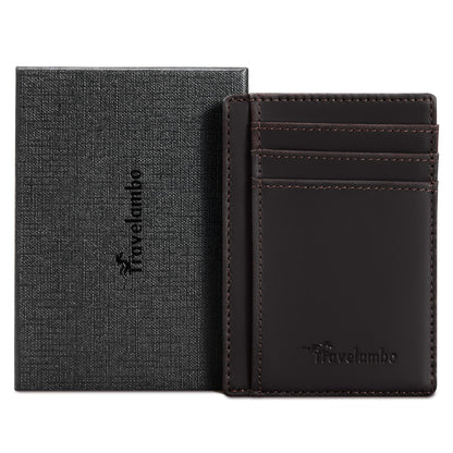 Travelambo Slim Wallet Front Pocket Minimalist Leather RFID Blocking Medium Size