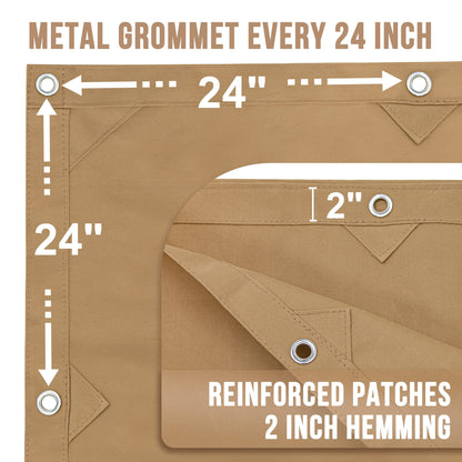 CARTMAN Finished Size 12x20 Feet Tan Canvas Tarp with Rustproof Grommets, 12 Oz Heavy Duty Multipurpose Tarpaulin Cover for Canopy Tent, Roof, Camping, Woodpile