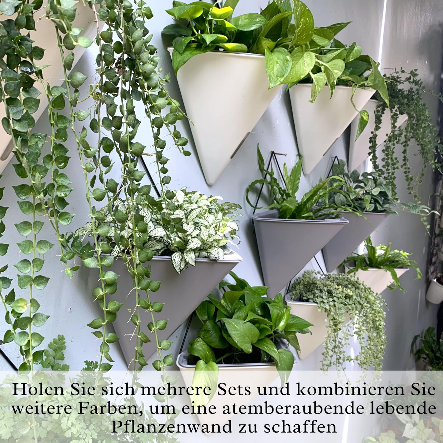 LaLaGreen Wall Planters for Indoor Plants - 2 Pack, 12 Inch Large Self Watering White Geometric Hanging Flower Vase Vessel with Metal Hanger, Modern Stylish Wall Mounted Succulent Pot Holder Decor