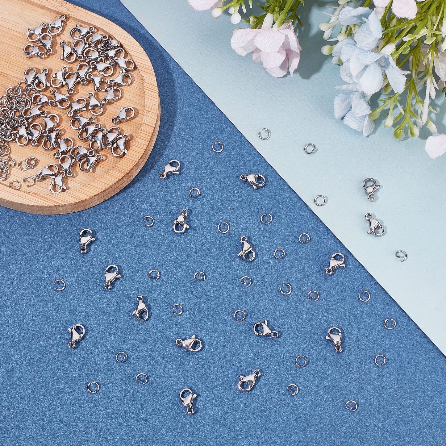 PH PandaHall 60pcs 304 Stainless Steel Lobster Clasps with 120pcs 4mm Open Jump Rings Jewelry Clasp Connector Bracelet Clips Closures for Earring Bracelet Necklace Pendants Waist Chain DIY Craft