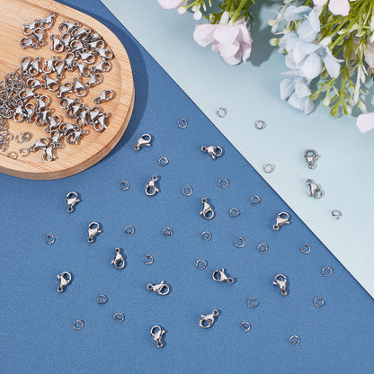 PH PandaHall 60pcs 304 Stainless Steel Lobster Clasps with 120pcs 4mm Open Jump Rings Jewelry Clasp Connector Bracelet Clips Closures for Earring Bracelet Necklace Pendants Waist Chain DIY Craft