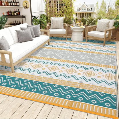 GarveeHome Large Modern Geometric Indoor Outdoor Area Rug 10x14 Black/White, Lightweight Portability Rug for Backyard, Patio, Porch, Easy-Cleaning, Pet-Friendly, Non-Shedding Yellow/Green/Gray/White