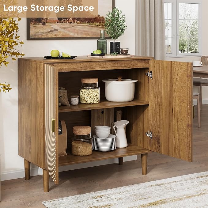 Smuxee Walnut Sideboard Cabinet, Freestanding Buffet Cabinet