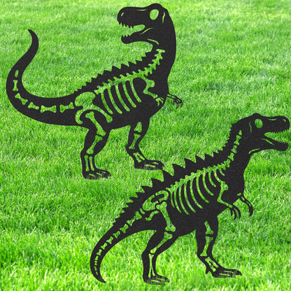 LIRAVENO Dinosaur Decor Garden Stakes - 2 Pcs Metal Dinosaurs Statues Waterproof Yard Art Silhouette Decoration for Outside Patio Lawn Pathway Christmas New Year Ornaments Birthday Gifts for Adults