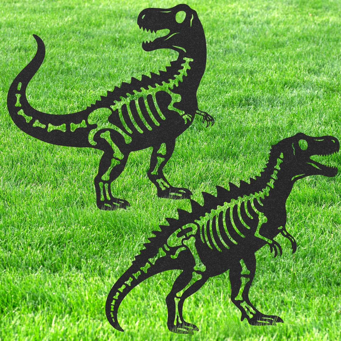 LIRAVENO Dinosaur Decor Garden Stakes - 2 Pcs Metal Dinosaurs Statues Waterproof Yard Art Silhouette Decoration for Outside Patio Lawn Pathway Christmas New Year Ornaments Birthday Gifts for Adults