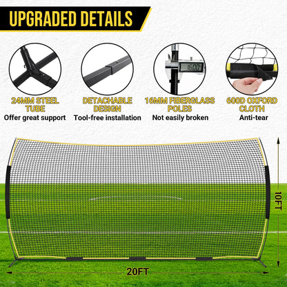 Eastrexon Barricade Backstop Net, 20x10ft Ball Stop Netting with Carry Bag & Ground Stakes, Quick Setup, Portable, Perfect for Lacrosse, Baseball, Basketball, Soccer