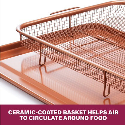 Gotham Steel Large Air Fryer Basket for Oven, 2 Pc Oven Air Fryer Basket and Tray Pan Great for Baking & Crispy Foods, Dishwasher Safe – XXL 16.5” x 12.5”
