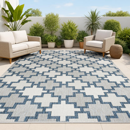 JONATHAN Y Geometric Tile Pattern Indoor Outdoor Area Rug 8X10 Navy/Cream, Cyrus Modern for Backyard, Patio, Porch, Easy-Cleaning, High Traffic, Pet-Friendly, Non-Shedding (TSN200B-8)