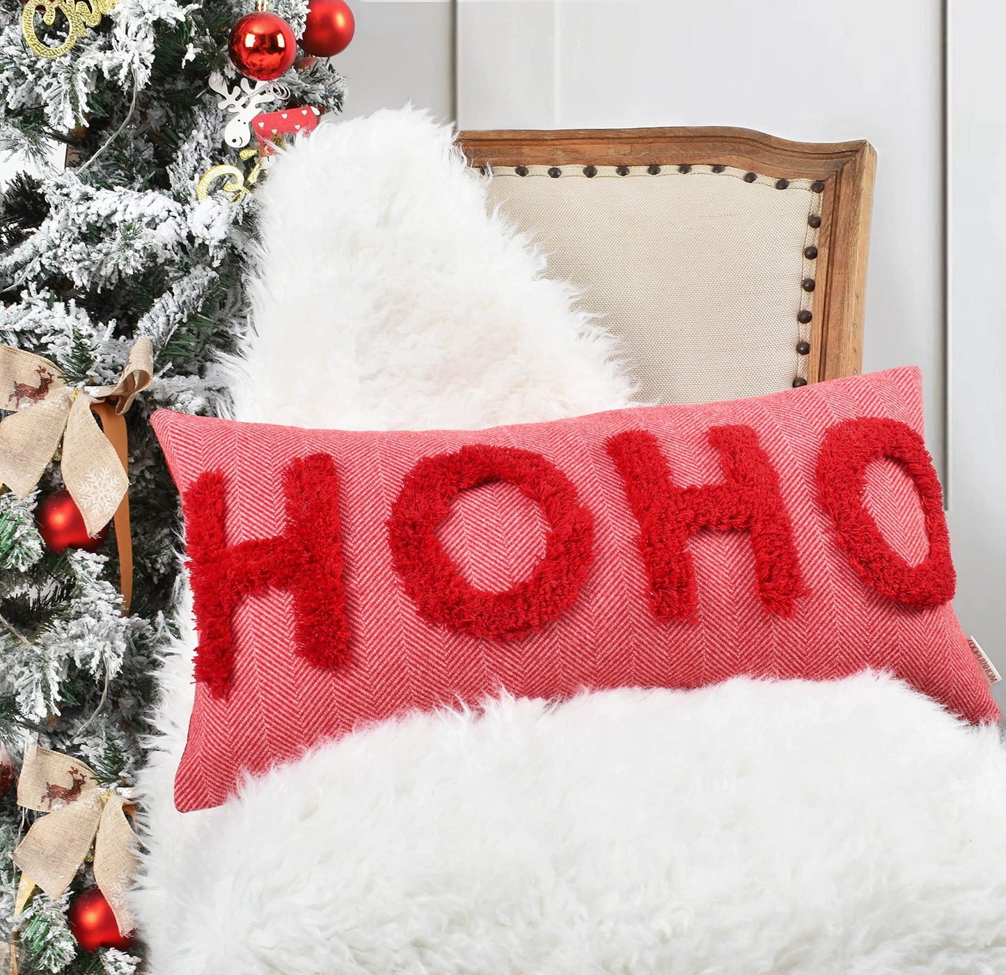 LOOPUINHOM HOHOHO Red Christmas Pillow Covers Christmas Decorations Rectangle Lumbar Waist Throw Pillow Covers for Couch Sofa Bed Living Room 12X24 Inches