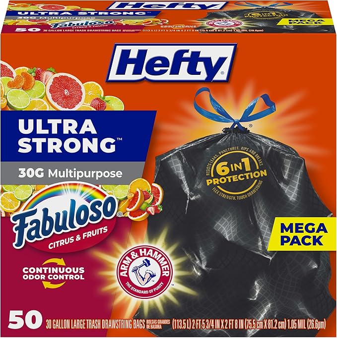 Hefty Ultra Strong 30 Gallon Trash Bags, Large Trash Bags 30 Gallon Size