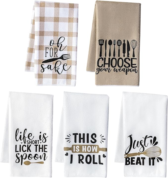 R HORSE 5Pcs Funny Kitchen Dish Towel Set Absorbent Quick Dry Cloth Dish Tea