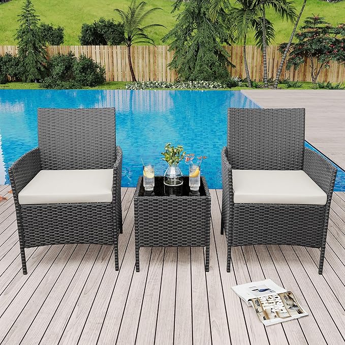 GarveeLife 3 Piece Patio Furniture Set, Rattan Outdoor Furniture