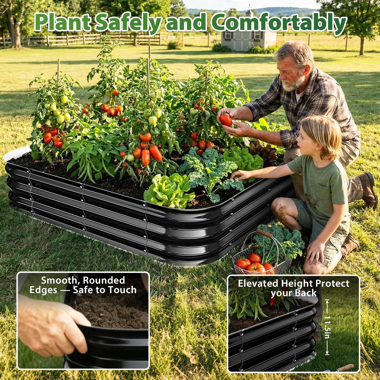 FCCRETA Galvanized Raised Garden Bed for Gardening, 4x4x1ft Large Square Metal Planter Boxes Outdoor for Vegetable,Flower,Herb,Modular Above Ground Growing Container,Black, Easy Assembly