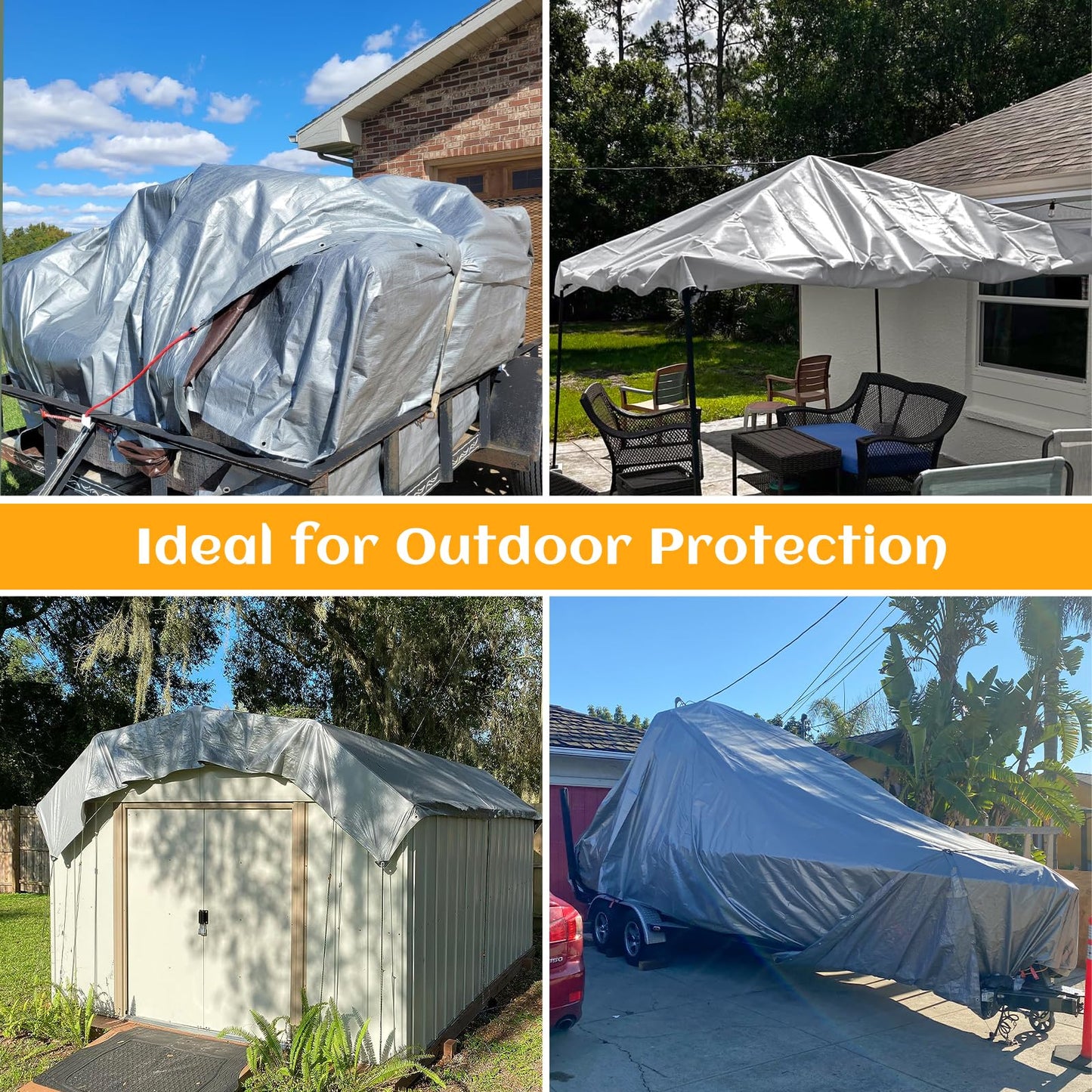 EEATUZTL 24x30FT Tarps Heavy Duty Waterproof, 12 Mil Silver Heavy Duty Tarps with Grommets Reinforced Edges, UV Resistant, Tear&Fade Resistant, Large Covers for Patio Camping Roof Outdoors