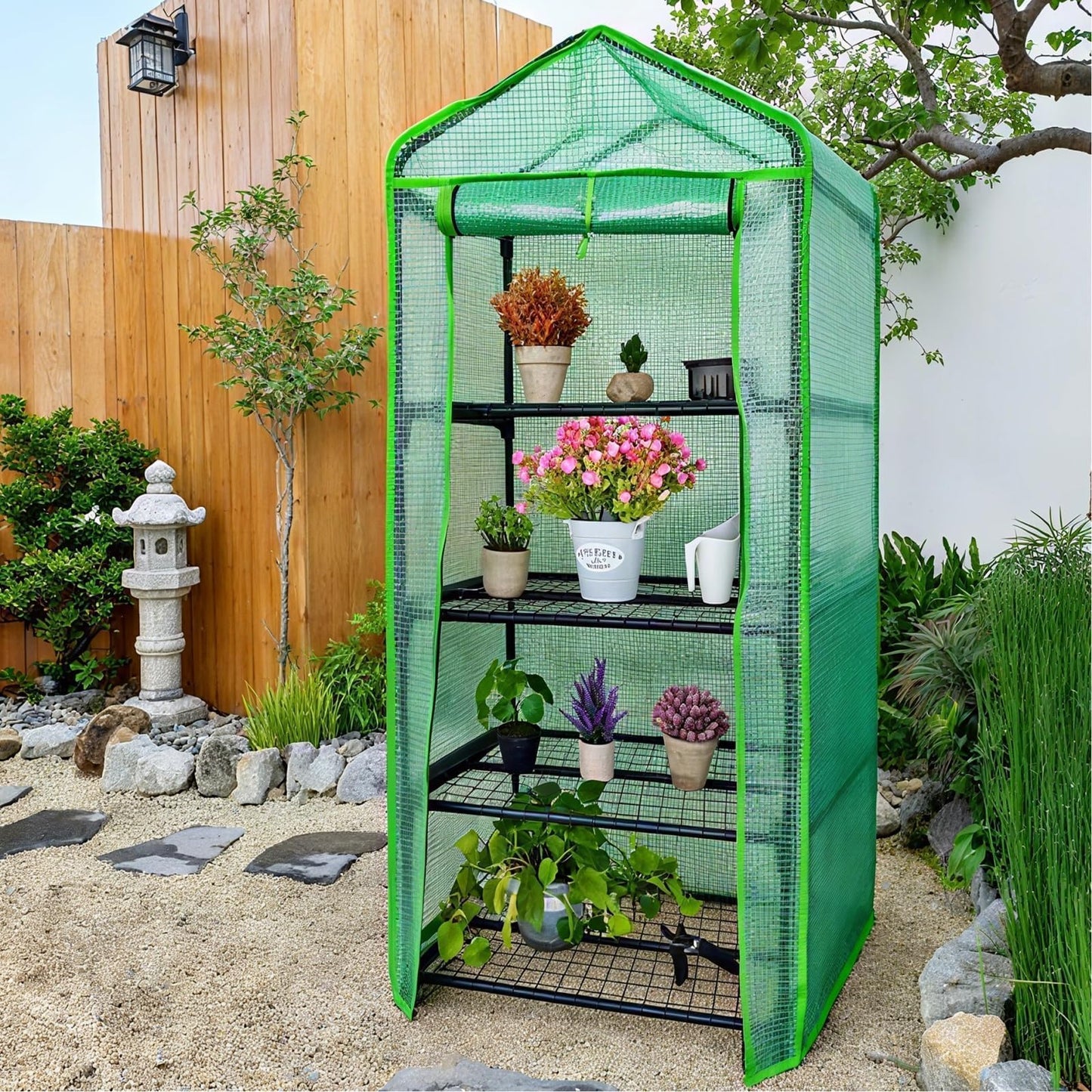 Kelived 4 Tier Mini Greenhouse - Portable Indoor Outdoor Green House with 24lbs Per Shelf, Durable PE Cover & Tool-Free Assembly for Garden Balcony Patio Backyard