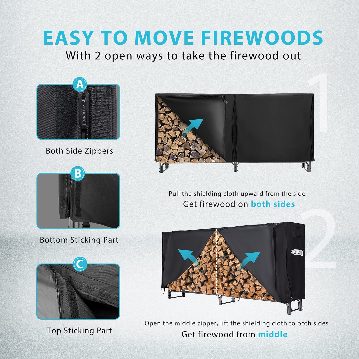 VIVOHOME 8ft Heavy Duty Indoor Outdoor Firewood Storage Log Rack Combo Firewood Log Cart Carrier