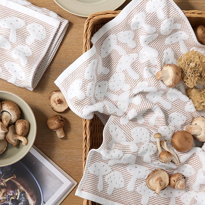 Martha Stewart Woodland Harvest Jacquard Mushrooms Kitchen Towel 2-Pack Set