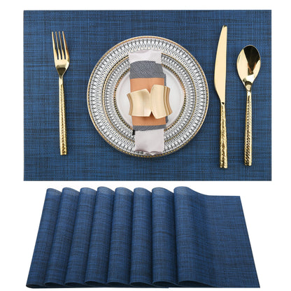 SLKQG Navy Blue Placemats Set of 8 - Easy Clean Washable Vinyl Placemats - Wipeable Heat Resistant Non-Slip Table Mats for Dining Table - 17x12 Inch (Navy Blue, 8)