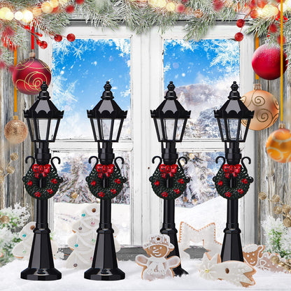 Honoson Christmas Mini Street Light Models Christmas Accessories Miniature Lamp Village Post for Dollhouse Small Street Lamp Garden, Age Over 6 Years(4 Pieces,Classic Style)