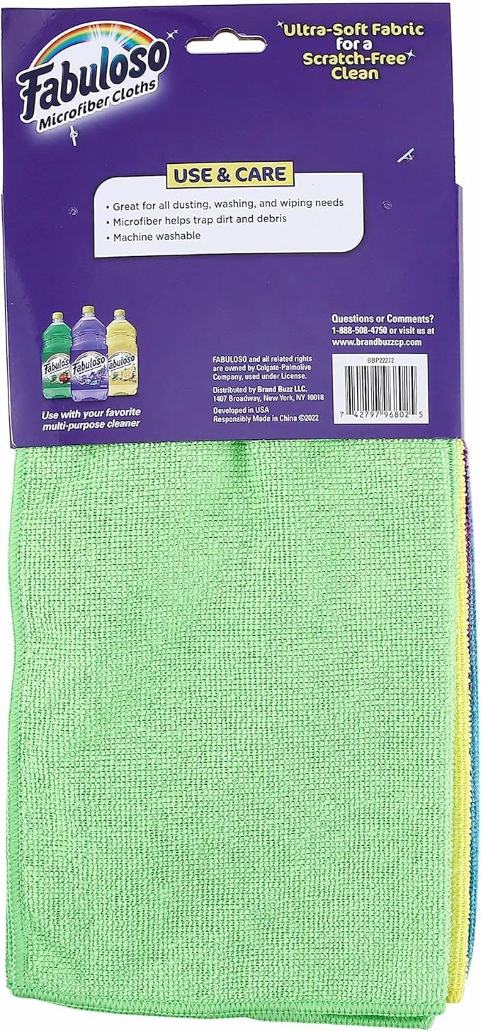Fabuloso Microfiber Cleaning Cloths, 8 ct, Rainbow Colors | Lint-Free,