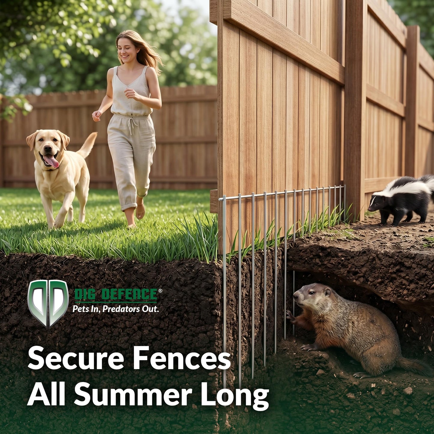 Dig Defence Original Animal Barrier Fence - Small/Medium Decorative Garden Fence, Outdoor No Dig Fence for Dogs and Rabbits, Yard and Patio - 32”(L) x 8”(H), 24 Pack
