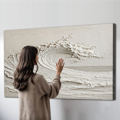 TAILORED CANVASES Minimalist Wall Art White Abstract Wave Wall Decor Scandinavian Coastal Canvas Modern Artwork for Living Room Bedroom Dining Office 10x20