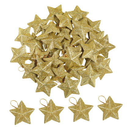 30 Pcs Star Ornaments Christmas Star Pendant Hanging Christmas Ornaments Jewelry Gold Glitter Tree Festival Decorations 3D Charm Celebrity