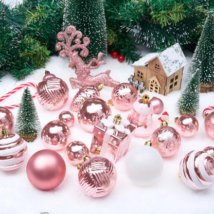 Joiedomi 66 Pcs Christmas Balls Ornaments Set, Pink Shatterproof Plastic Christmas Tree Ornaments for Xmas Hanging Decoration, Holiday Party Decoration