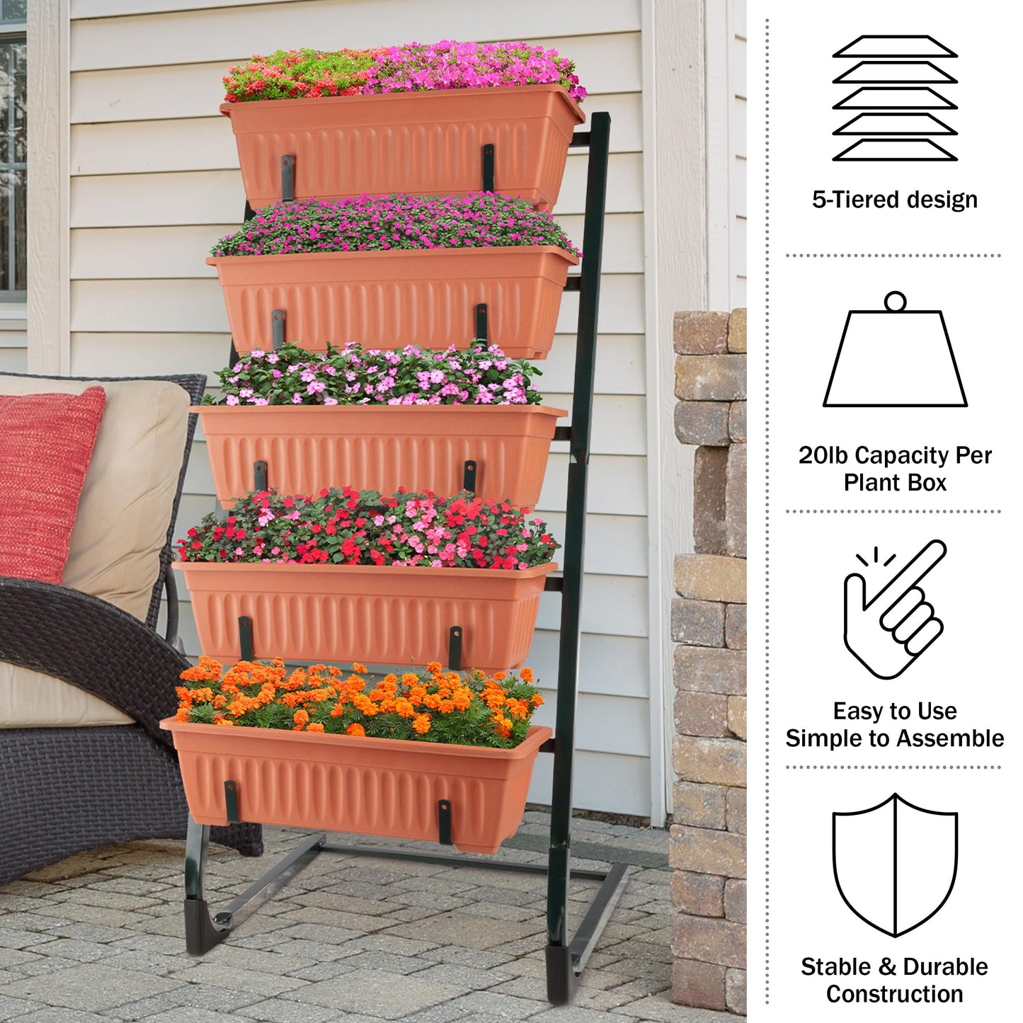 Raised Garden Beds - 5 Tier Vertical Garden Planter - Planters for Outdoor Plants - Gardening and Greenhouse Accessories by Pure Garden (Terracotta)