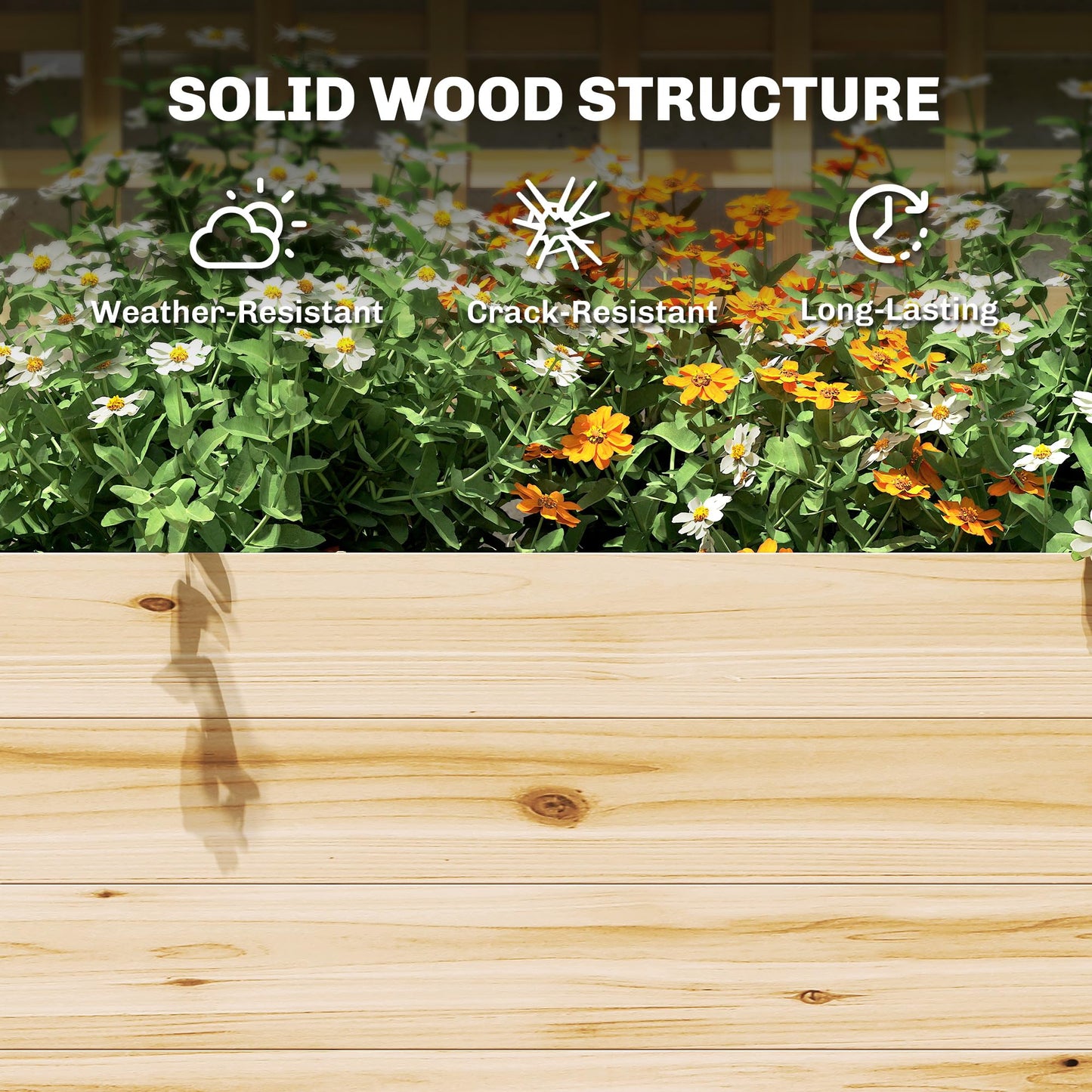 Outsunny Wooden Raised Garden Bed with Trellis and Roof, Elevated Outdoor Planter Box with 2 Shelves, Drainage Hole and Liner for Climbing Plants Vegetables Flowers, Natural