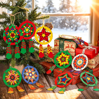 24 Pcs Christmas Parol Lantern Filipino Wooden Philippine Christmas Ornaments for Tree Decorations Hanging Ornaments Traditional Capiz Star Pendant Sign for Xmas Gift Home Window Holiday Decor Navidad