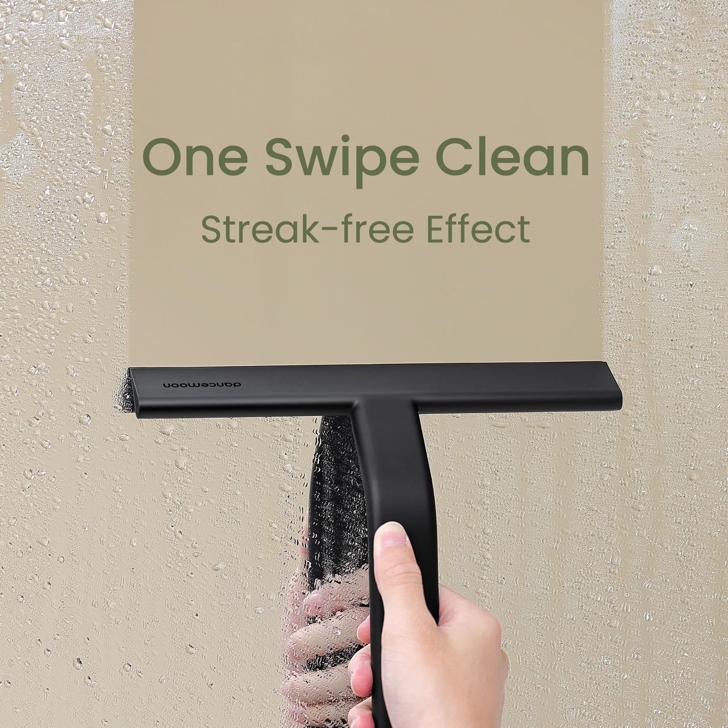 dancemoon JustHang Shower Squeegee for Shower Doors, All-one-Piece Silicone with Built-in Hook Design for Easy Hanging and Cleaning, 25 cm, Black