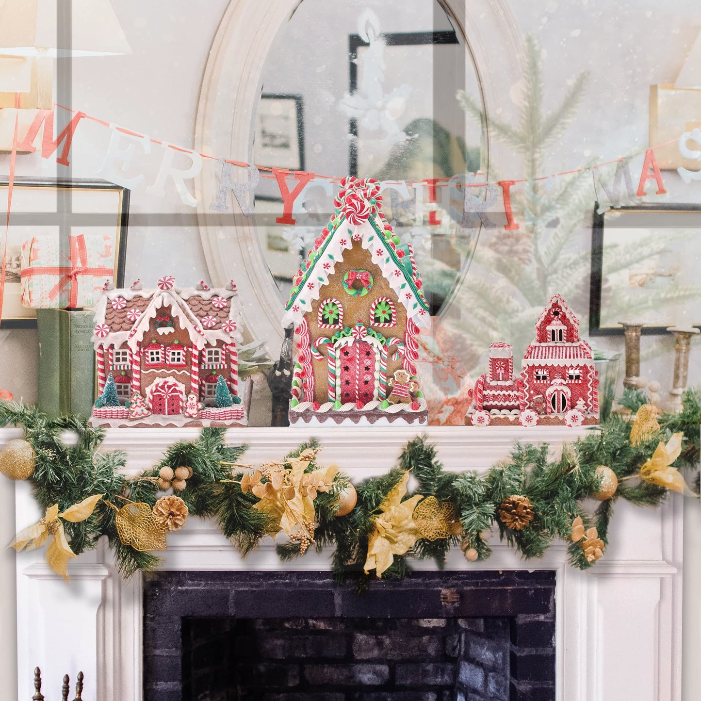 KPCB Gingerbread House Decorations - Gingerbread Decor 8.7 inches - Classic Christmas Village Figurines with Detailed Handcrafted Elements - Table Centerpiece Cookie Holiday Decor