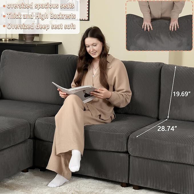 EASE MOOSE Oversized Sectional Modular Sofa, Large L Shape Sectional Couch Wide