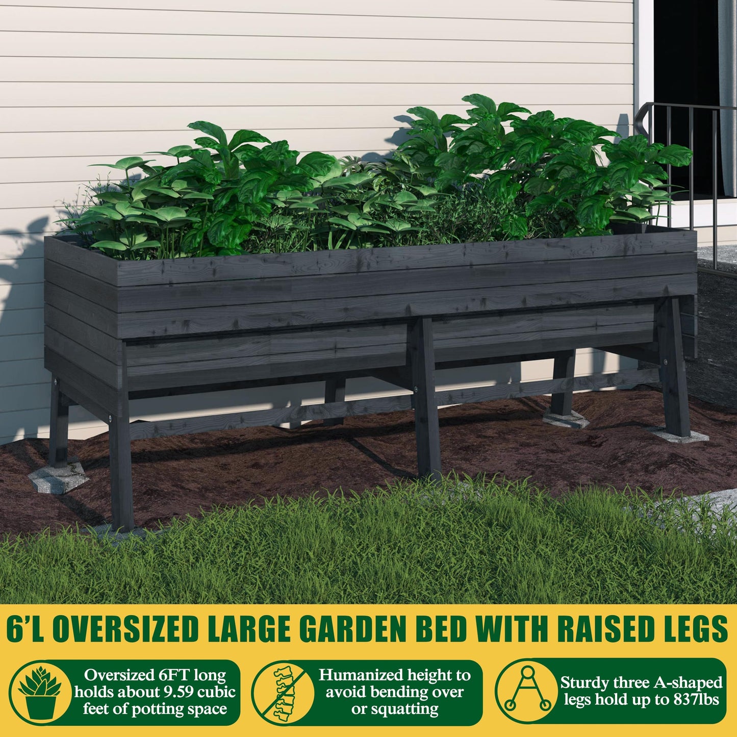 MUPATER 6x3x2FT Cedar Raised Garden Bed for Outdoor,Raised Garden Bed with Wheels and Legs, 837lbs Large Elevated Garden Planter Box with Liner Design for Herbs, Grey