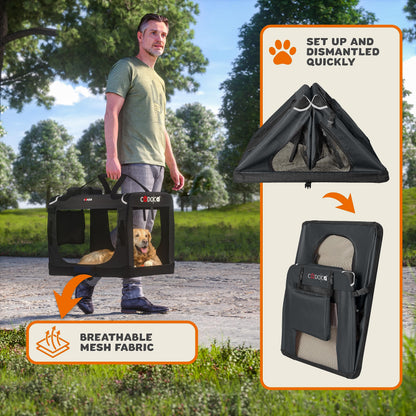 CADOCA® XL Dog Crate | 82x56x58cm | Foldable Breathable Car Pet Transport Box | Dog Travel Crate | Robust Pet Vet Holiday Cat Carrier Puppy Kitten Rabbit | Anthracite Grey